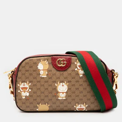 Pre-owned Gucci Brown Micro Gg Supreme Doraemon Crossbody