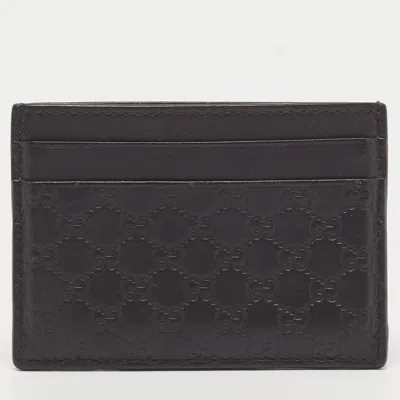 Pre-owned Gucci Brown Microssima Leather Card Holder