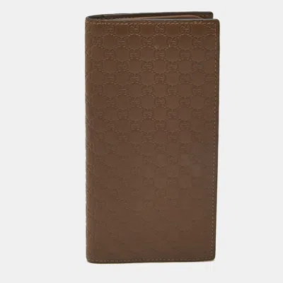 Pre-owned Gucci Brown Microssima Leather Long Wallet