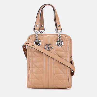 Pre-owned Gucci Brown Mini Gg Marmont Matelasse Leather Aria Satchel