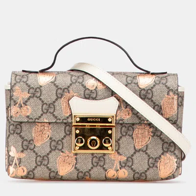 Pre-owned Gucci Brown Mini Gg Supreme Berry Padlock Satchel