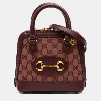 Pre-owned Gucci Brown Mini Gg Supreme Horsebit 1955 Top Handle Bag