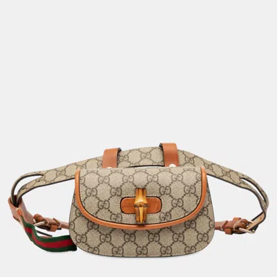 Pre-owned Gucci Brown Mini Gg Supreme Web Bamboo 1947 Belt Bag