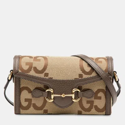 Pre-owned Gucci Brown Mini Jumbo Gg Canvas Horsebit 1955 Crossbody