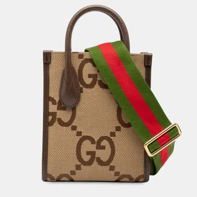 Pre-owned Gucci Brown Mini Jumbo Gg Canvas Web Satchel