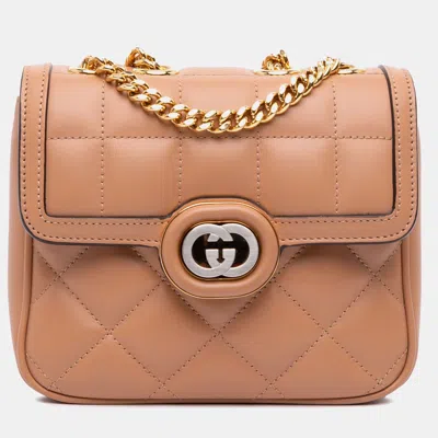 Pre-owned Gucci Brown Mini Leather Deco Chain Shoulder Bag