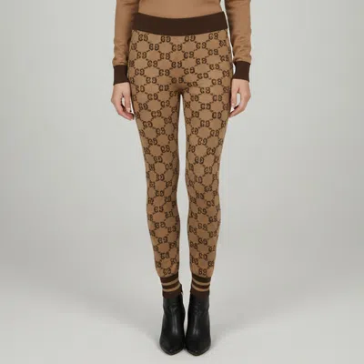 Pre-owned Gucci Brown Monogram Gg Supreme Wool Leggings Xs