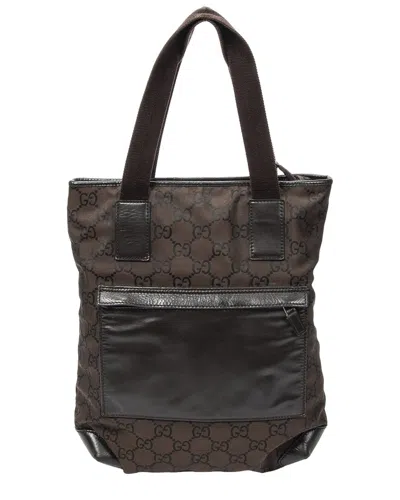 Gucci Brown Monogrammed Nylon Tall Front Pocket Zip Tote (authentic Pre-loved)