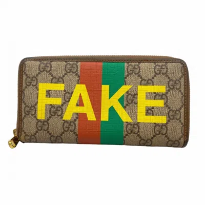 Pre-owned Gucci Brown Multi-color Pvc Long Wallet (bi-fold) ()