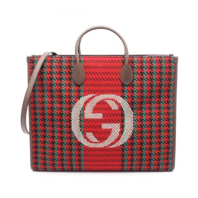 Pre-owned Gucci Brown Multi-color Red Color Fabric Leather Tote Bag ()