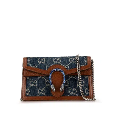 Pre-owned Gucci Brown Navy Denim Leather Shoulder Bag () In Brown, Navy