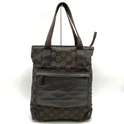Pre-owned Gucci Brown Nylon Leather Tote Bag ()