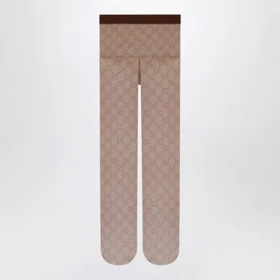 GUCCI GUCCI BROWN NYLON TIGHTS WITH GG PRINT WOMEN