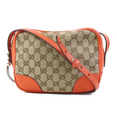 Pre-owned Gucci Brown Orange Canvas Leather Shoulder Bag () In Brown, Orange