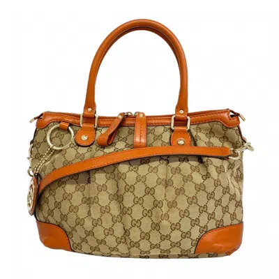 Pre-owned Gucci Brown Orange Canvas Tote Bag () In Multi