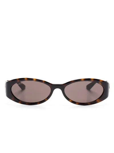 Gucci Oval-frame Sunglasses In Brown