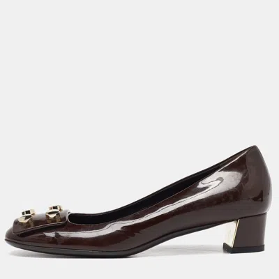 Pre-owned Gucci Brown Patent Leather Block Heel Pumps Size 35.5