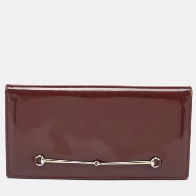 Pre-owned Gucci Brown Patent Leather Horsebit Slim Continental Wallet