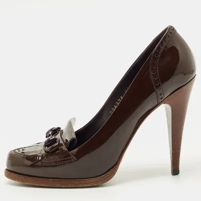 Pre-owned Gucci Brown Patent Leather Tassel Pumps Size 36.5