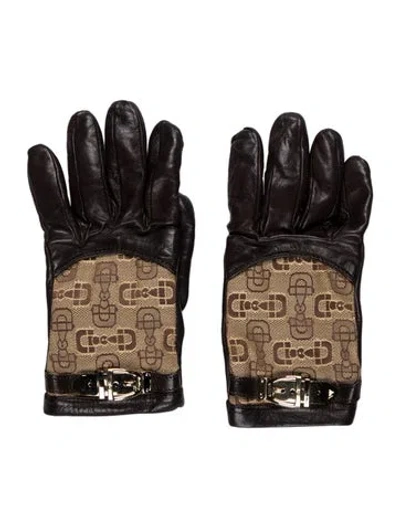 Pre-owned Gucci Brown Pattern Leather Gloves