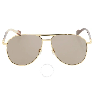 Gucci Brown Pilot Unisex Sunglasses Gg1220s 002 59 In Brown / Gold