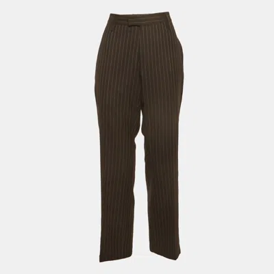 Pre-owned Gucci Brown Pin Striped Wool Regular Fit Trousers L