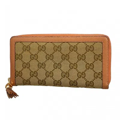 Pre-owned Gucci Brown Pink Canvas Long Wallet (bi-fold) () In Multi