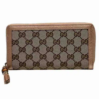 Pre-owned Gucci Brown Pink Gg Canvas Leather Long Wallet (bi-fold) ()