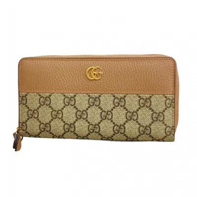 Pre-owned Gucci Brown Pink Pvc Leather Long Wallet (bi-fold) () In Multi