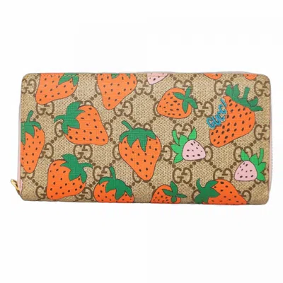 Pre-owned Gucci Brown Pink Red Color Pvc Long Wallet (bi-fold) ()
