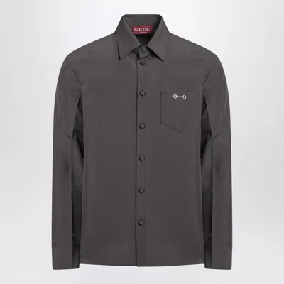 GUCCI GUCCI BROWN POLYESTER TWILL SHIRT WITH HORSEBIT DETAIL MEN