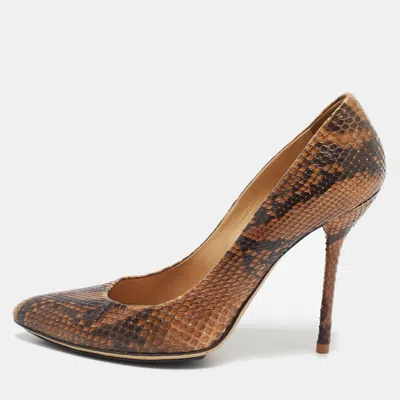 Pre-owned Gucci Brown Python Leather Pointed Toe Pumps Size 37.5