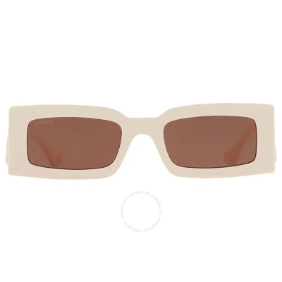 Gucci Brown Rectangular Ladies Sunglasses Gg1425s 004 53 In Brown / Ivory / White