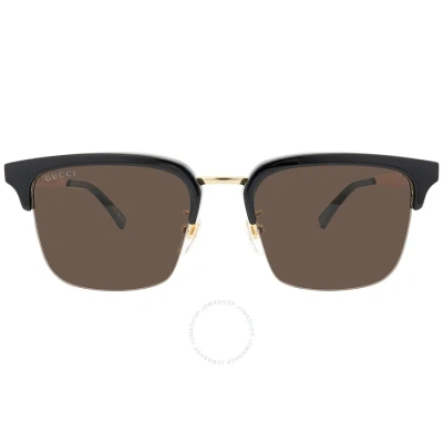 Gucci Brown Rectangular Men's Sunglasses Gg1226s 001 53 In Black / Brown / Gold