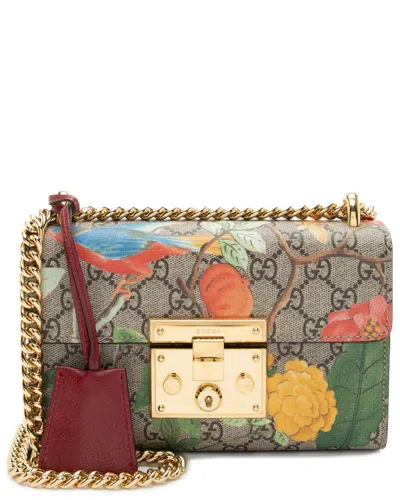 Gucci Brown, Red Coated Canvas & Leather Tian Padlock Small Shoulder Bag  (authentic Pre-loved)