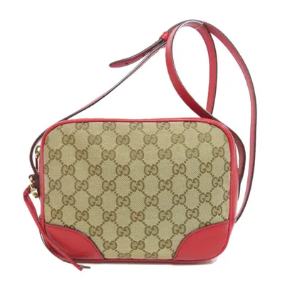 Pre-owned Gucci Brown Red Color Canvas Leather Shoulder Bag ()