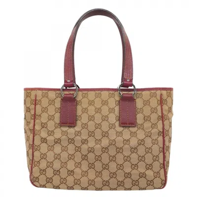 Pre-owned Gucci Brown Red Color Canvas Tote Bag () In Multi