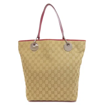 Pre-owned Gucci Brown Red Color Canvas Tote Bag () In Multi
