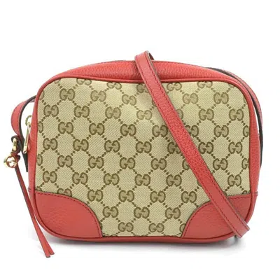 Pre-owned Gucci Brown Red Color Gg Canvas Leather Shoulder Bag () In Multi