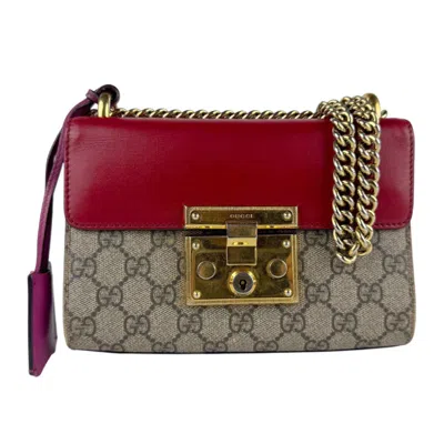 Pre-owned Gucci Brown Red Color Gg Supreme Leather Shoulder Bag ()