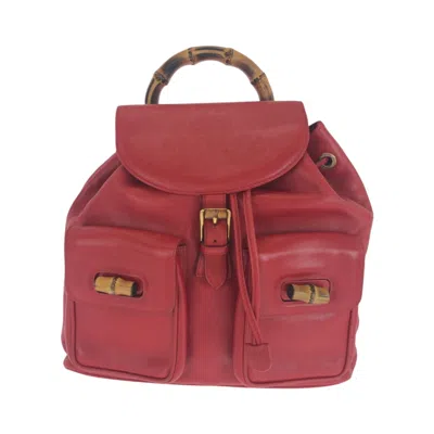Pre-owned Gucci Brown Red Color Leather Backpack ()