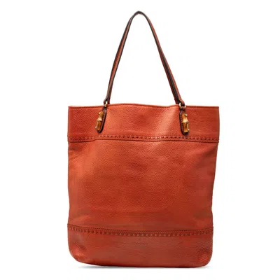 Pre-owned Gucci Brown Red Color Leather Shoulder Bag Tote Bag () In Multi