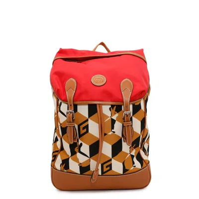Pre-owned Gucci Brown Red Color Nylon Leather Backpack ()