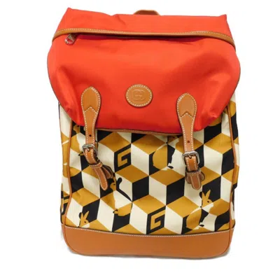 Pre-owned Gucci Brown Red Color Nylon Leather Backpack ()