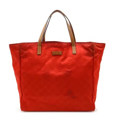Pre-owned Gucci Brown Red Color Nylon Leather Handbag Tote Bag ()