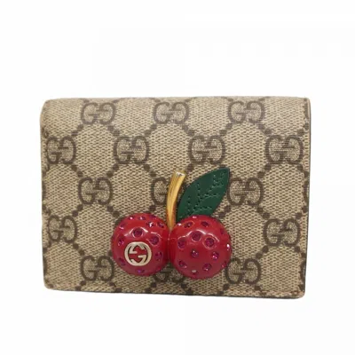 Pre-owned Gucci Brown Red Color Pvc Wallet (bi-fold) () In Multi