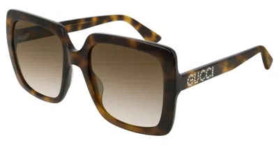 Pre-owned Gucci Brown Shaded Square Ladies Sunglasses