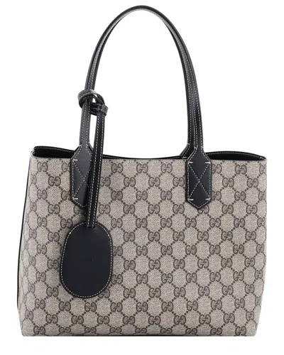 Gucci Brown Sheep Leather Reversible Tote Gg Print Small (authentic Pre-loved)