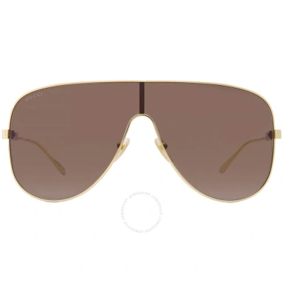 Gucci Brown Shield Ladies Sunglasses Gg1436s 002 In Brown / Gold