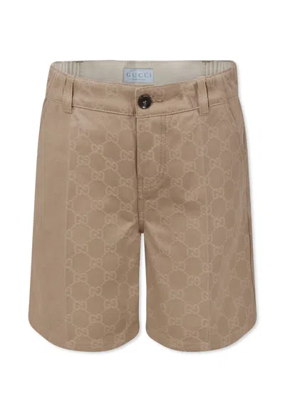 Gucci Kids' Brown Shorts For Boy With Web Detail